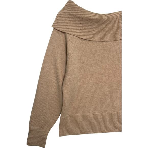 Paige Revolve Sweater Womens Large Tan Camel Off Shoulder Foldover Wool Pullover - Picture 5 of 13